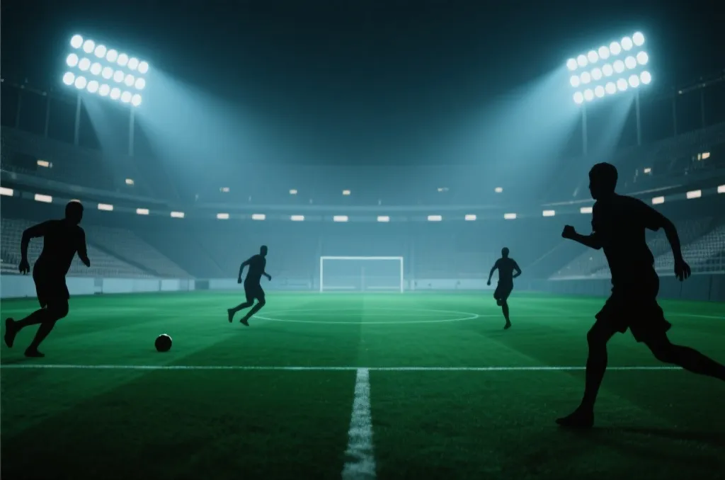 Abstract generic stadium with tactical lights and anonymous soccer silhouettes